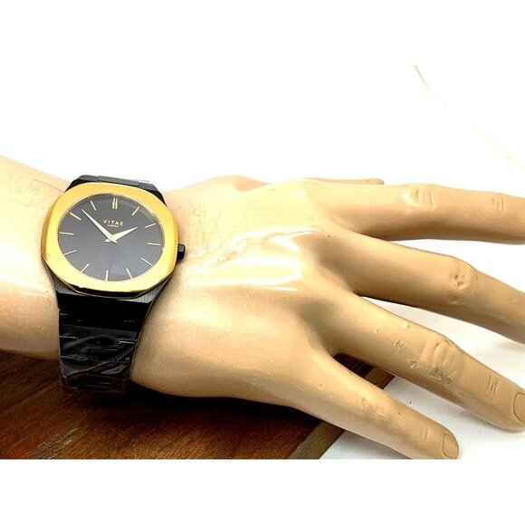 Vitae London Men's Watch Ada 141 Black Dial Gold Bezel Quartz Stainless Steel - Picture 5 of 14